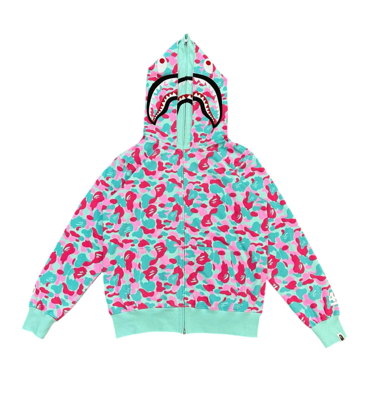 Bape Abc Double Hat Large Flower Camouflage Shark Hoodie Pink Green OG0829520