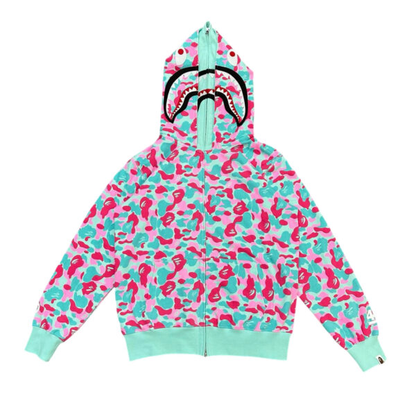 Bape Abc Double Hat Large Flower Camouflage Shark Hoodie Pink Green OG0829520