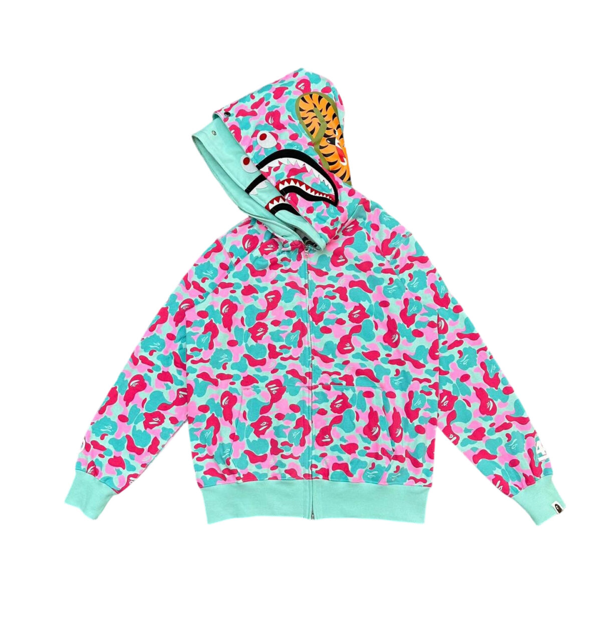 Bape Abc Double Hat Large Flower Camouflage Shark Hoodie Pink Green OG0829520