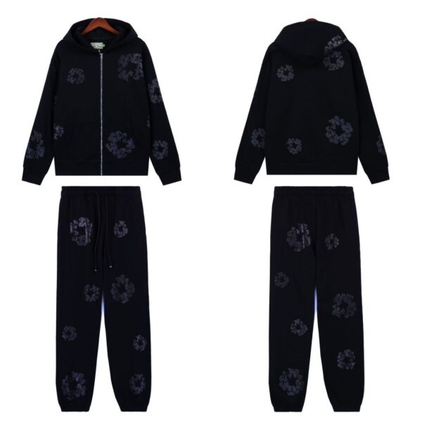 Denim Tears Cashmere Swarovski Cotton Wreath Zip Hoodie & Sweatpant Set Pure Black OKLU20261413