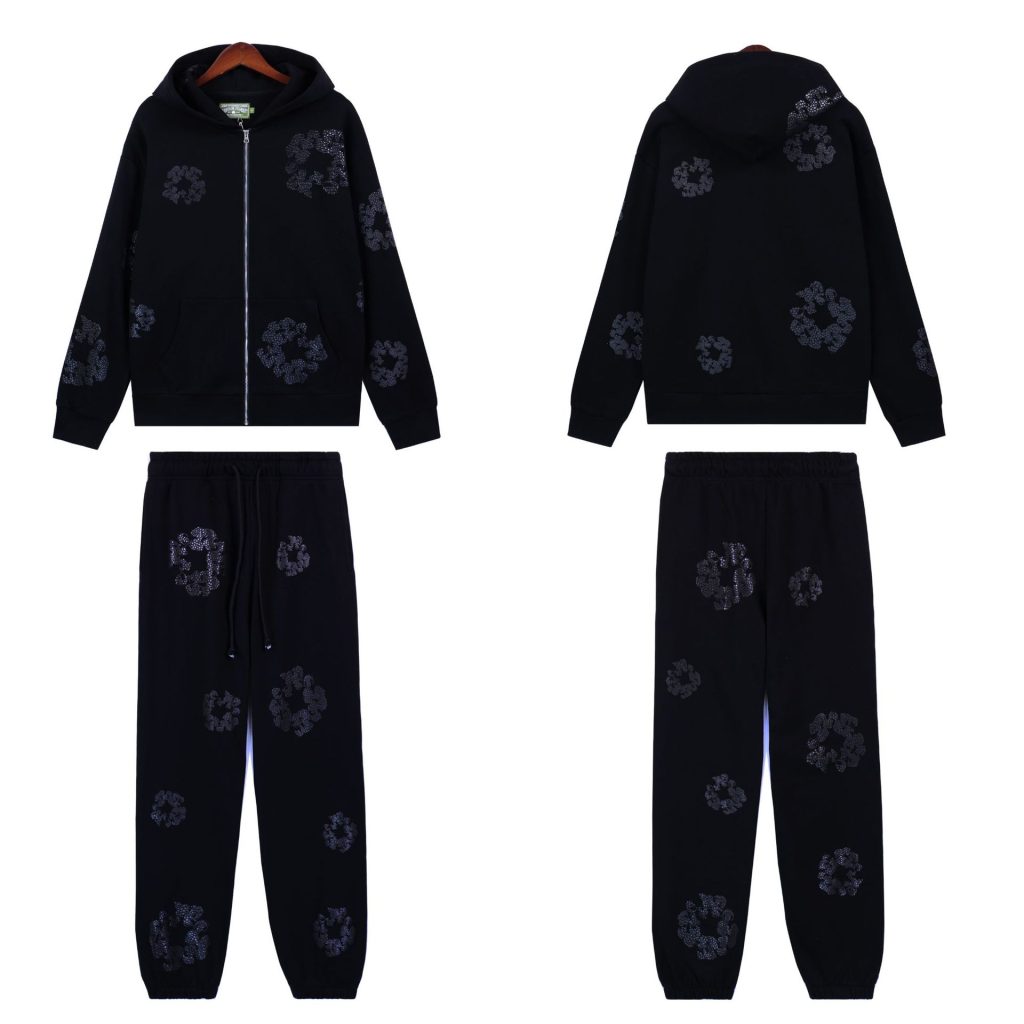 Denim Tears Cashmere Swarovski Cotton Wreath Zip Hoodie & Sweatpant Set Pure Black OKLU20261413