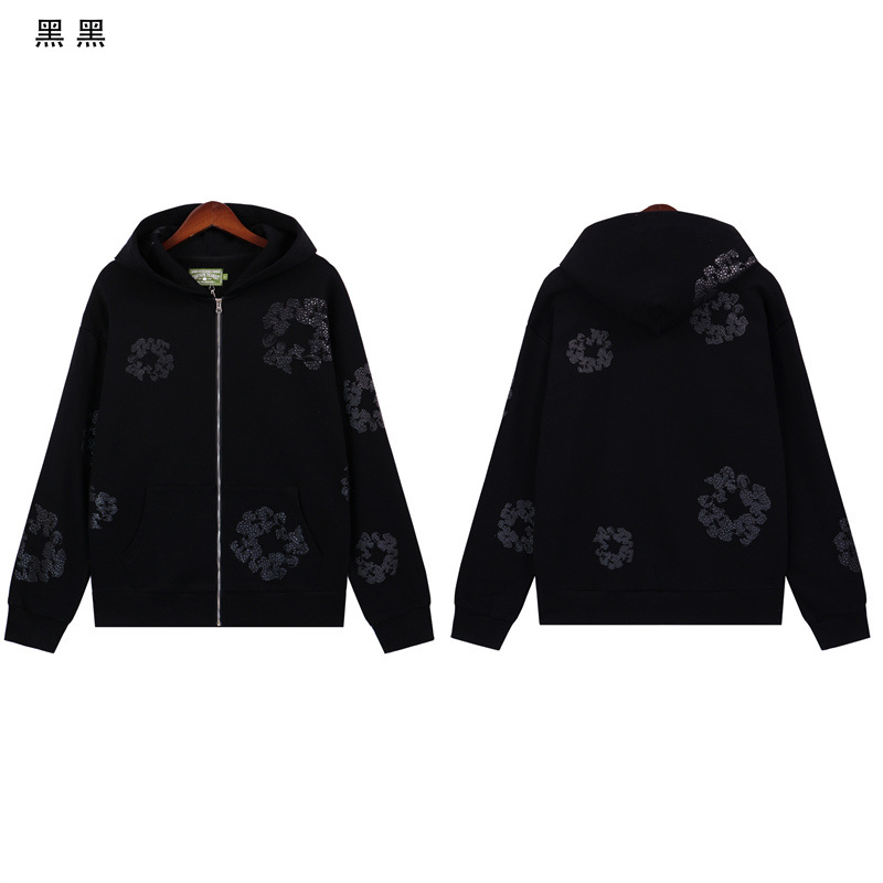 Denim Tears Cashmere Swarovski Cotton Wreath Zip Hoodie & Sweatpant Set Pure Black OKLU20261413