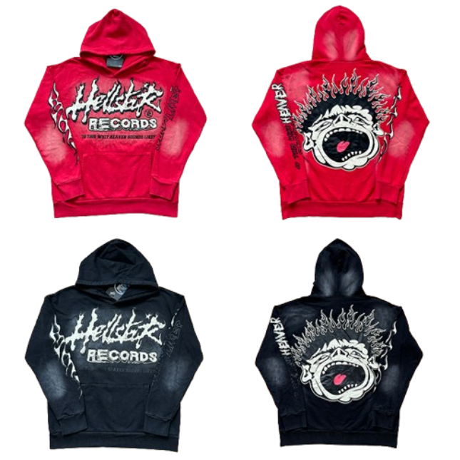 Hellstar Hell Red Flare star Retro washed distressed Print Hoodie OG051443