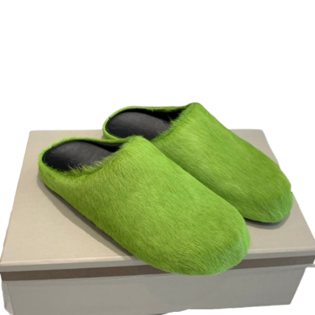 Marni Long-Hair Calfskin Fussbett Sabot Green OG0429217