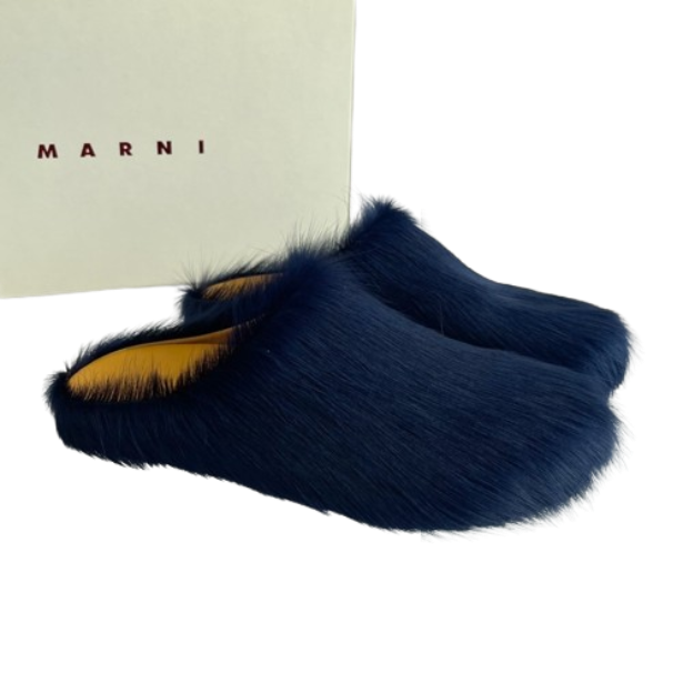 Marni Long-Hair Calfskin Fussbett Sabot Navy OG0429218