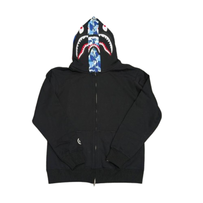 Bape ABC Camo Double Shark Full Zip Hoodie Black Blue OG051302