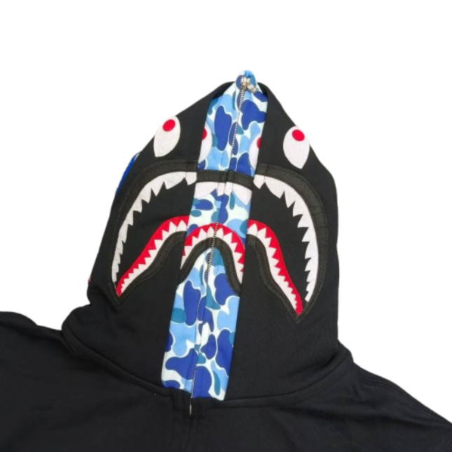 Bape ABC Camo Double Shark Full Zip Hoodie Black Blue OG051302