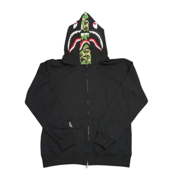 Bape ABC Camo Double Shark Full Zip Hoodie Black Green OG051303