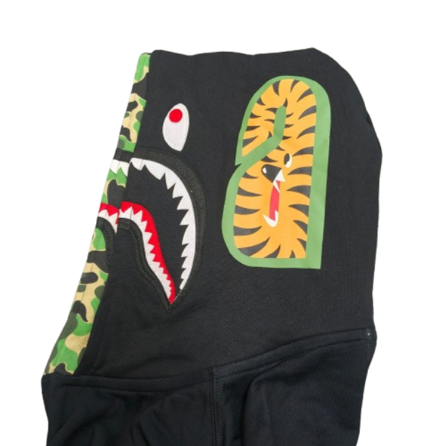 Bape ABC Camo Double Shark Full Zip Hoodie Black Green OG051303