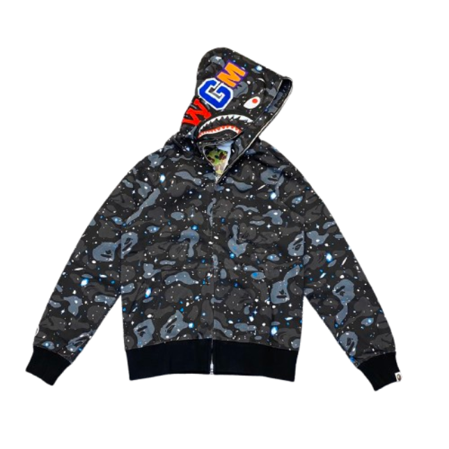 BAPE Space Camo Shark WGM Full-Zip Hoodie Black OG051309