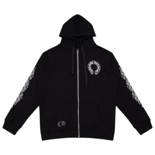 Chrome Hearts Horseshoe Floral Cross-Sleeve Zip Up Hoodie ‘Black’ OG051311