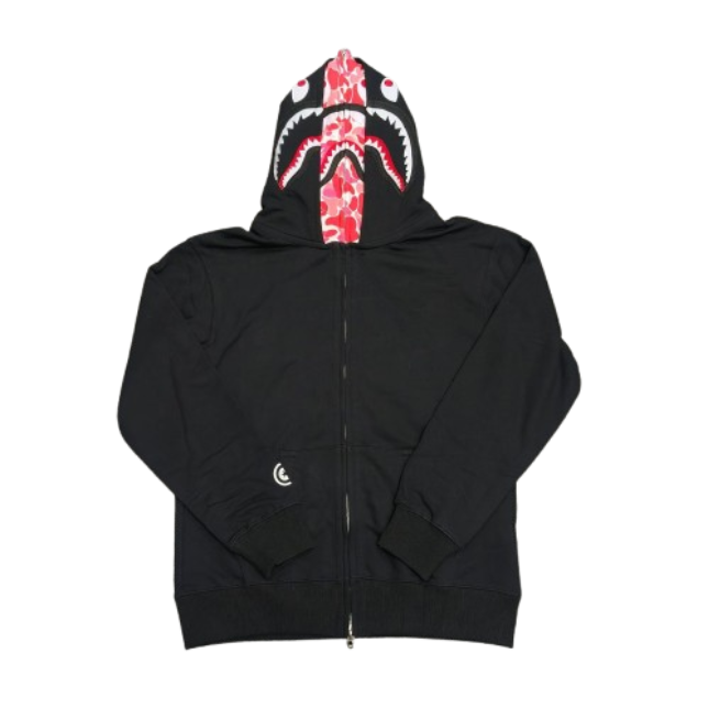 Bape ABC Camo Double Shark Full Zip Hoodie Black Pink OG051301