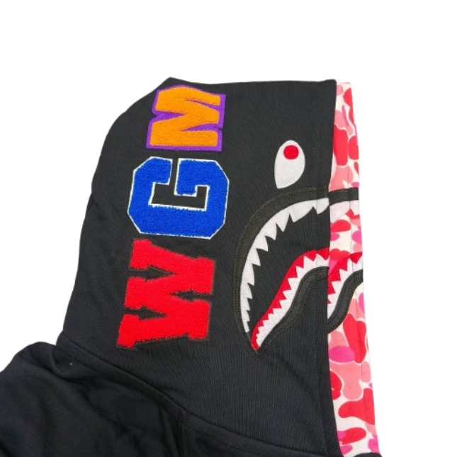 Bape ABC Camo Double Shark Full Zip Hoodie Black Pink OG051301