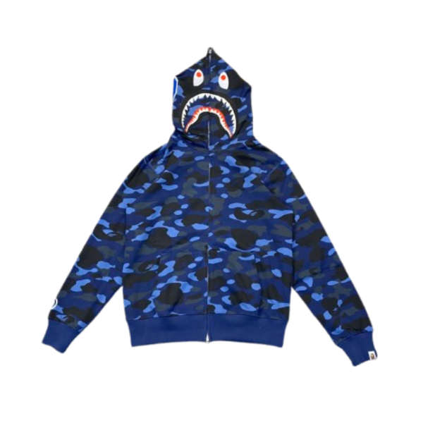 【Flash Sale】BAPE Color Camo Shark Full Zip Hoodie Navy OG051566