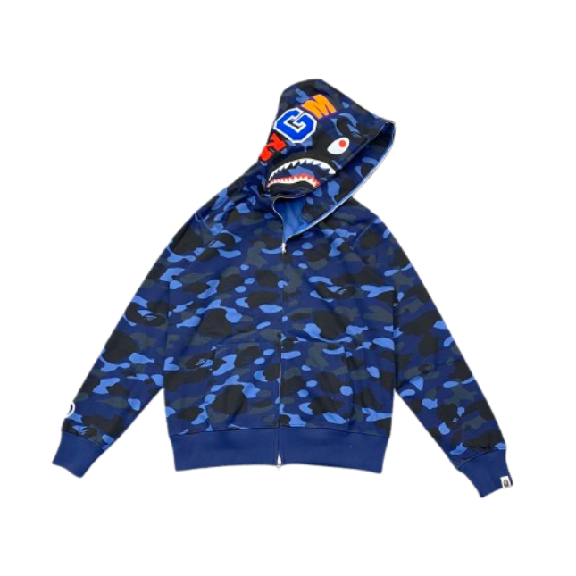 【Flash Sale】BAPE Color Camo Shark Full Zip Hoodie Navy OG051566