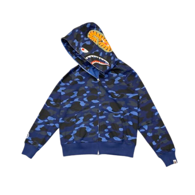 【Flash Sale】BAPE Color Camo Shark Full Zip Hoodie Navy OG051566