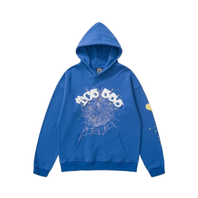 Sp5der Spider Web Print Gothic TC5 Hoodie Blue OG051680