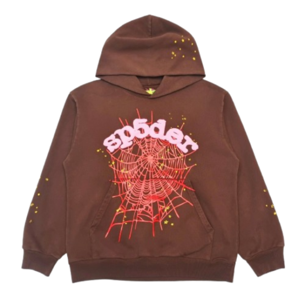 Sp5der Web Print Gothic Hoodie Brown OG051686