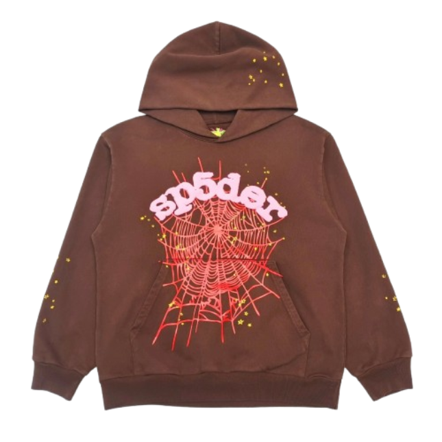 Sp5der Web Print Gothic Hoodie Brown OG051686