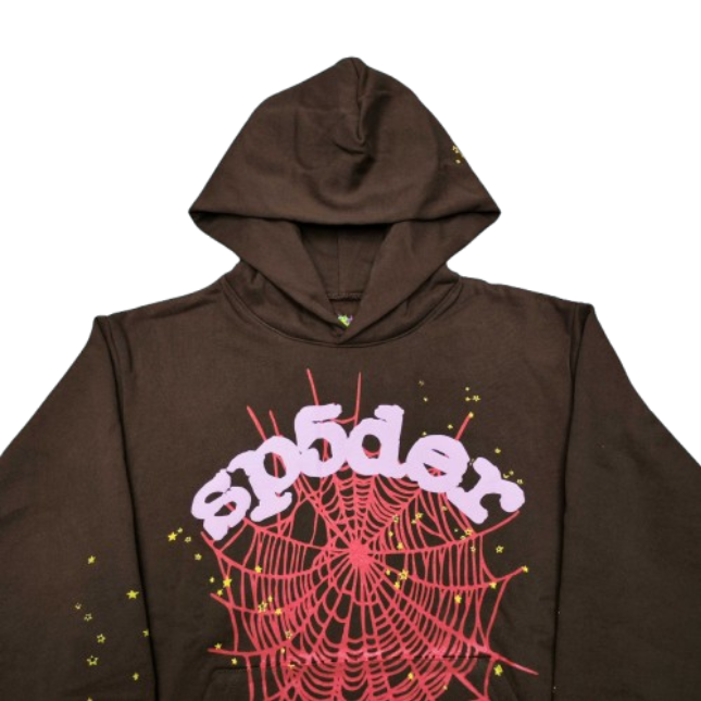 Sp5der Web Print Gothic Hoodie Brown OG051686