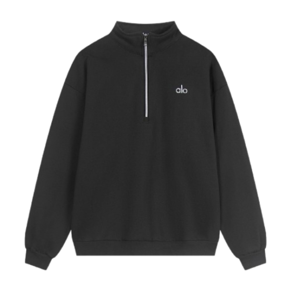 Alo Yoga Accolade 14 Zip Pullover Black Grey OG051826