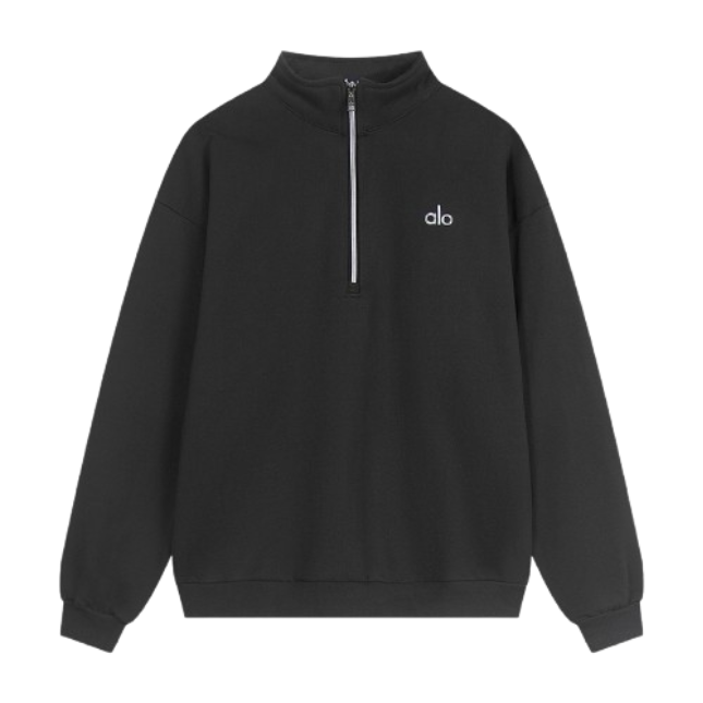 Alo Yoga Accolade 14 Zip Pullover Black Grey OG051826