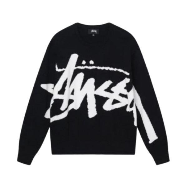 Stussy Full Body Big Logo Round Neck Sweater Black OG052330