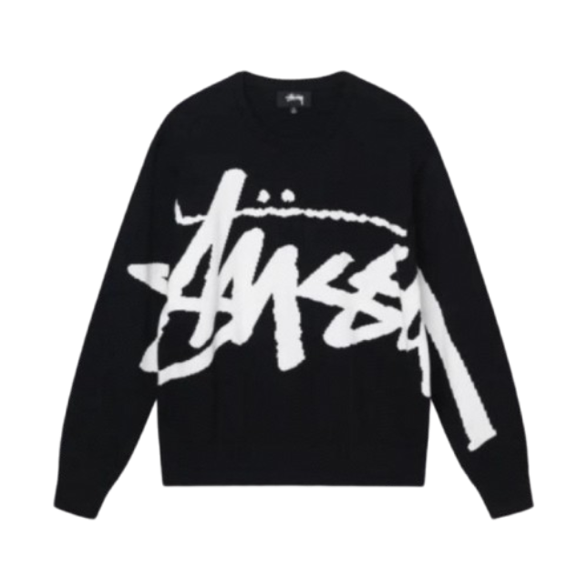 Stussy Full Body Big Logo Round Neck Sweater Black OG052330