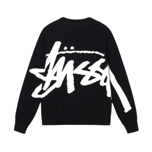 Stussy Full Body Big Logo Round Neck Sweater Black OG052330