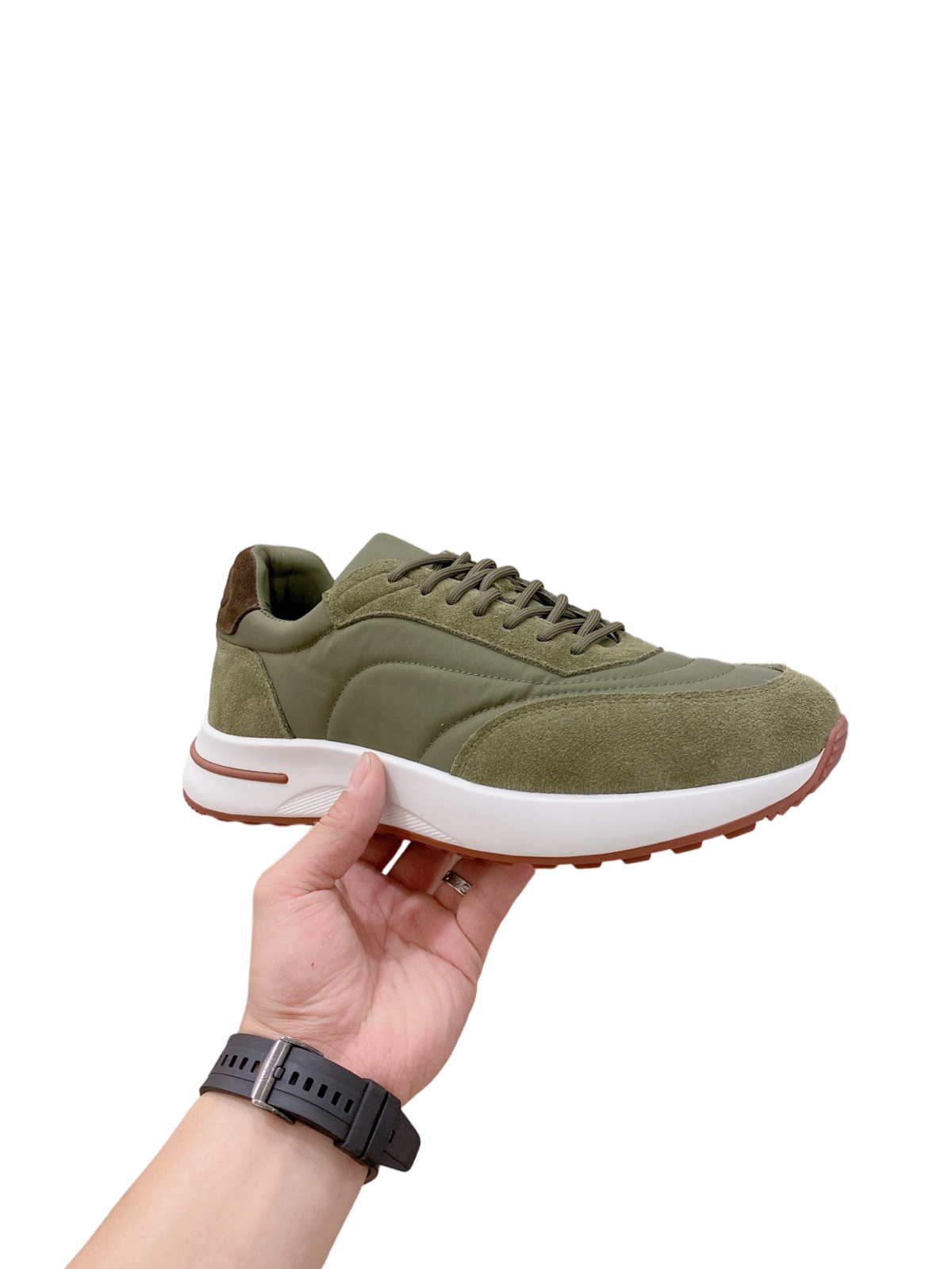 Loro Piana Week End Walk Suede-Trimmed Shell Sneakers Green OG0709725