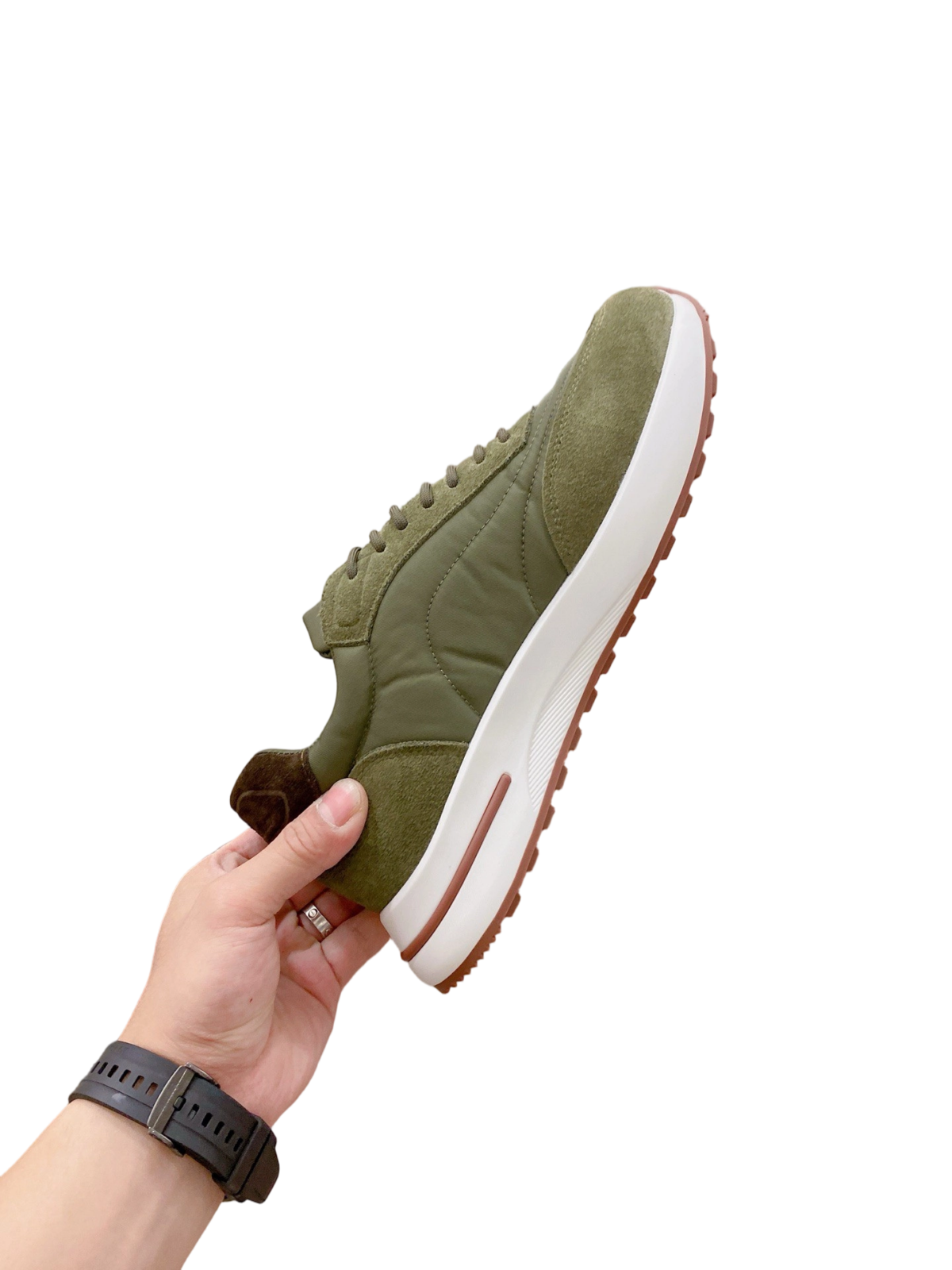 Loro Piana Week End Walk Suede-Trimmed Shell Sneakers Green OG0709725
