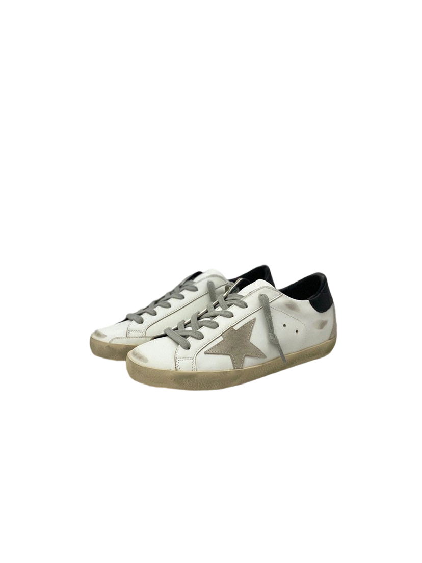 Golden Goose Super‑Star Khaki‑Grey Suede Star Black Leather Heel OG0721857