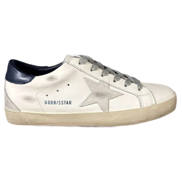 Golden Goose Super‑Star Light Grey Suede Star Navy Leather Heel OG0721858