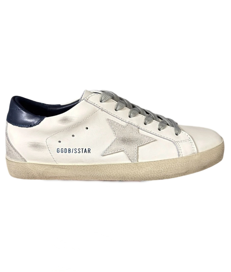 Golden Goose Super‑Star Light Grey Suede Star Navy Leather Heel OG0721858