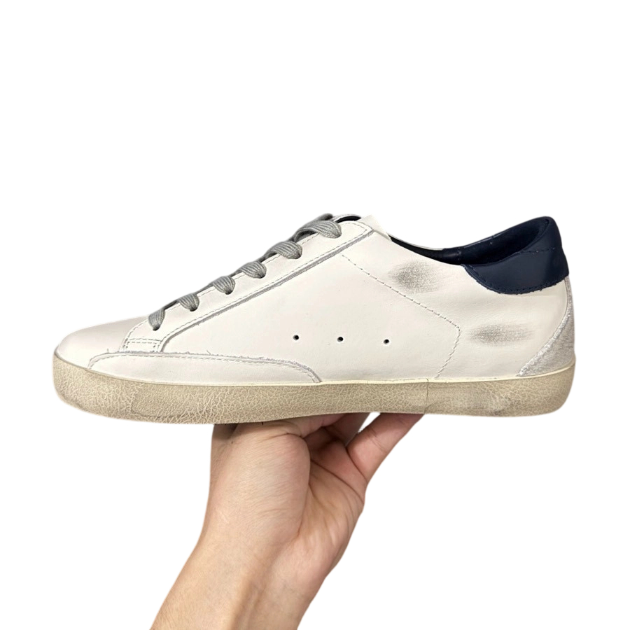 Golden Goose Super‑Star Light Grey Suede Star Navy Leather Heel OG0721858