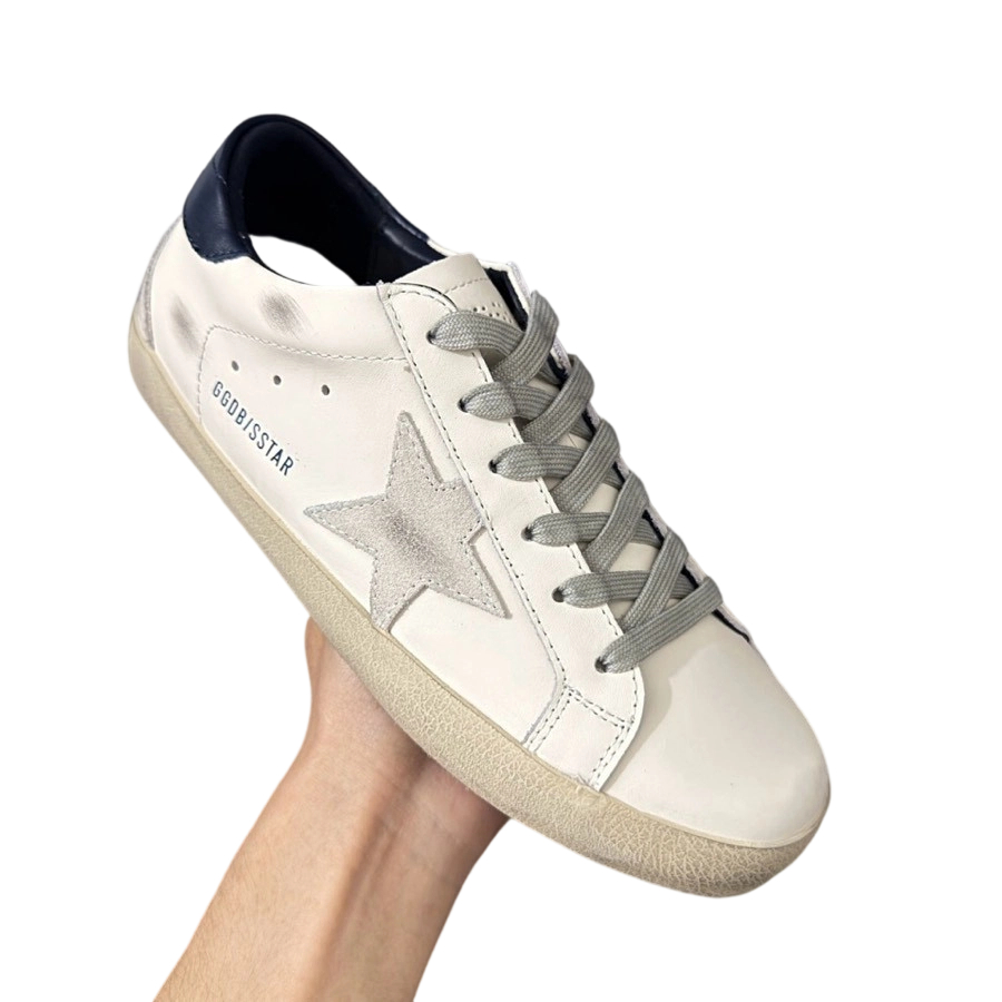 Golden Goose Super‑Star Light Grey Suede Star Navy Leather Heel OG0721858