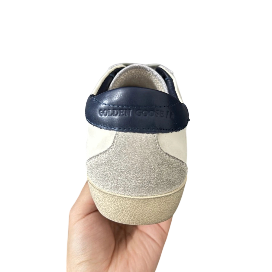 Golden Goose Super‑Star Light Grey Suede Star Navy Leather Heel OG0721858