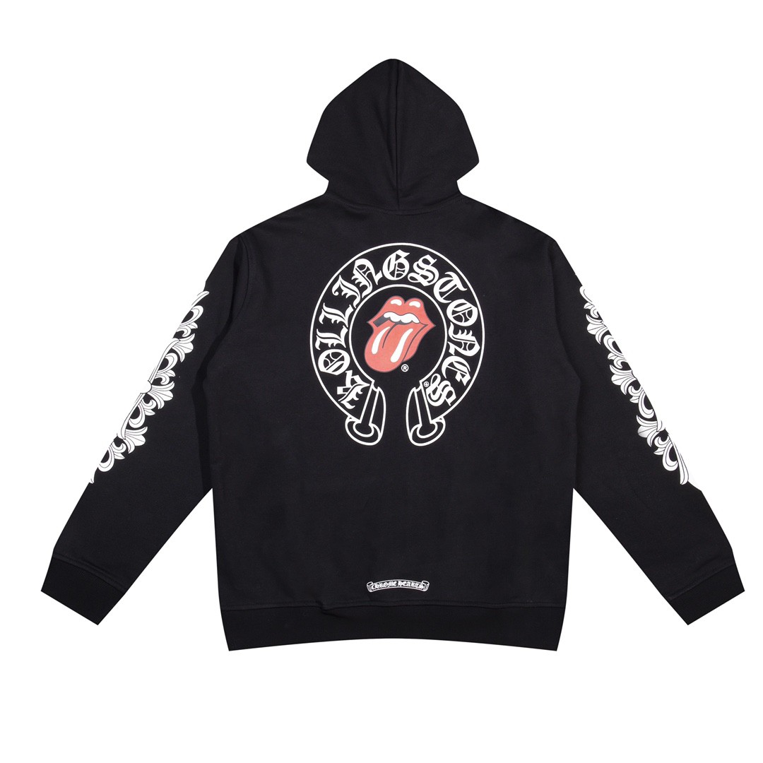 Chrome Hearts × The Rolling Stones Red Tongue Cross Zip Up Hoodie BlackRed OG0725127