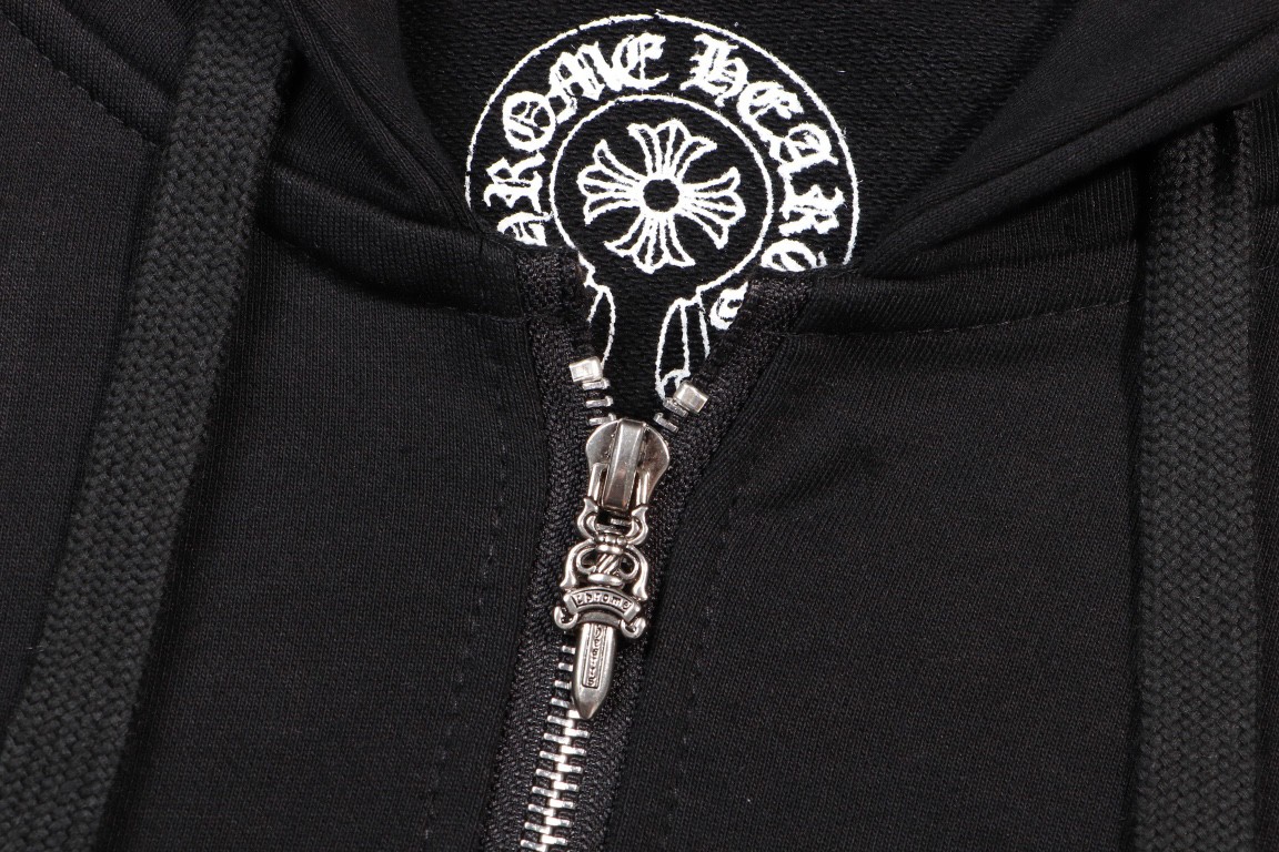 Chrome Hearts × The Rolling Stones Red Tongue Cross Zip Up Hoodie BlackRed OG0725127