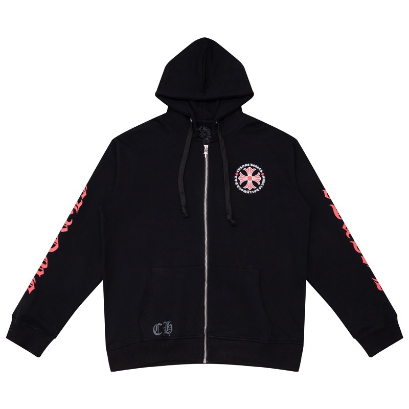 Chrome Hearts Made In Hollywood Plus Cross Zip Up Hoodie BlackRed OG0725130