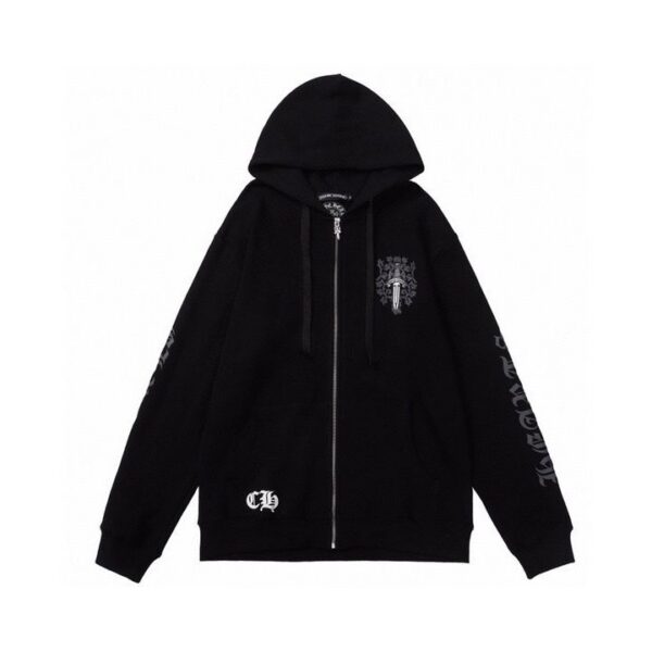 Chrome Hearts Floral Dagger Logo Black Zip Up Hoodie OG0727143