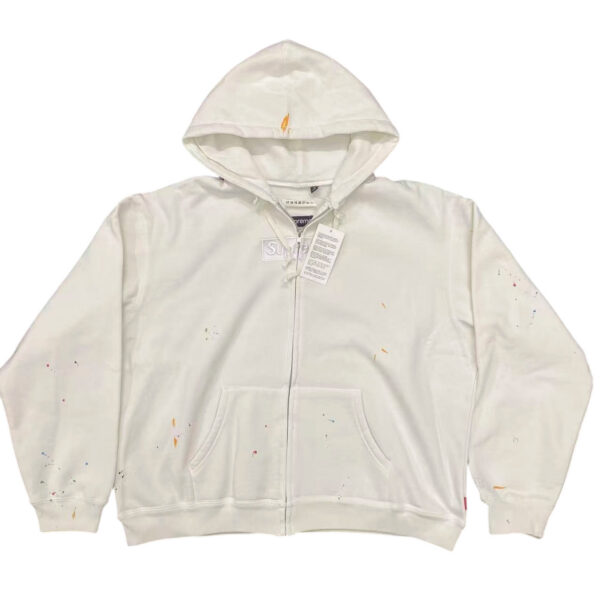 Supreme x MM6 Maison Margiela collaboration SS26 WEEK4 Box Logo Zip Up Hooded Sweatshirt white OG0729258