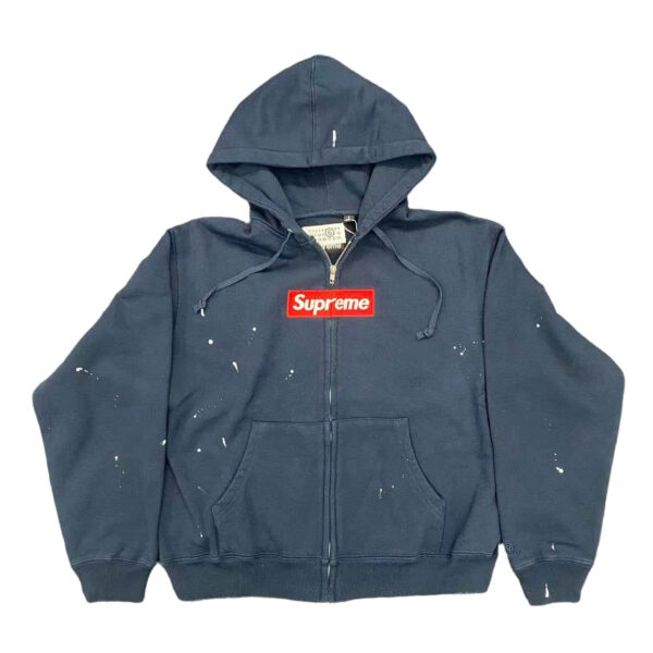 Supreme x MM6 Maison Margiela collaboration SS26 WEEK4 Box Logo Zip Up Hooded Sweatshirt navy blue OG0729260