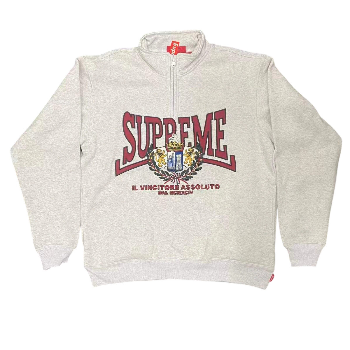Supreme 25FW CREST APPLIQU É HALF ZIP PULLOVER half zip hoodie grey OG0729276