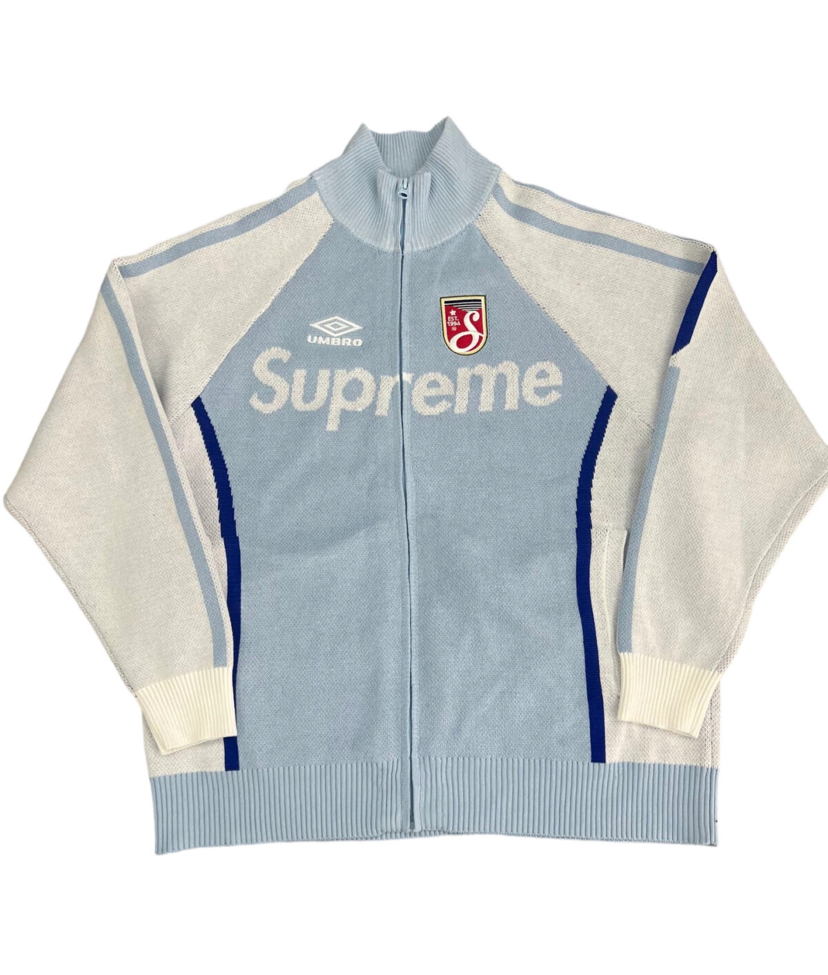 Supreme X UMBRO ZIP UP SWEATER Zipper Knitted Sweater Coat blue OG0730293
