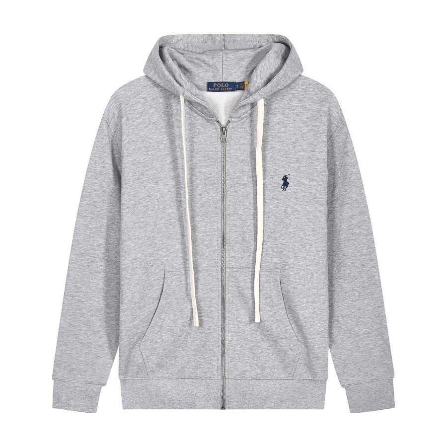 Ralph Lauren Polo Pony Zip-up Gray Hoodie Black Logo OG0730304