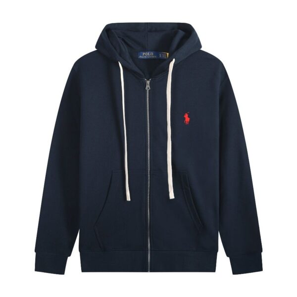 Ralph Lauren Polo Pony Zip-up Navy blue Hoodie & Red Logo & White Drawstring OG0730306