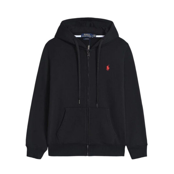 Ralph Lauren Polo Pony Zip-up Black Hoodie & Red Logo & Black Drawstring OG0730308