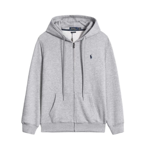 Ralph Lauren Polo Pony Zip-up Grey Hoodie & Black Logo & Grey Drawstring OG0730310