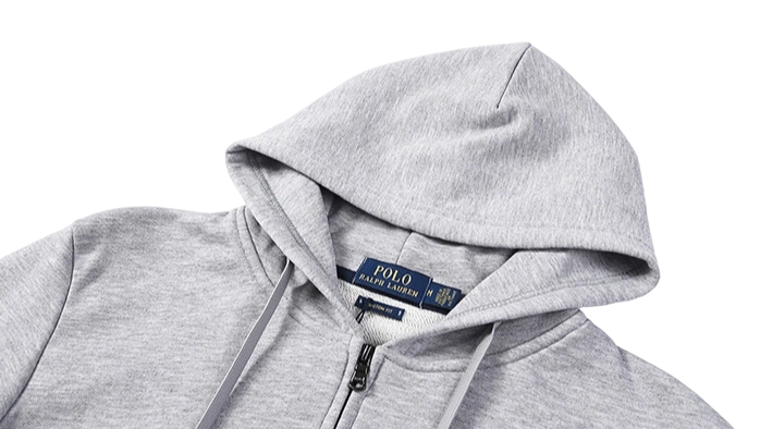 Ralph Lauren Polo Pony Zip-up Grey Hoodie & Black Logo & Grey Drawstring OG0730310